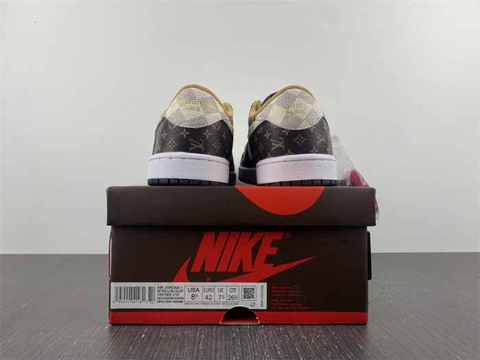 travis scott x nike air jordan 1 low og lv monogram brown damier dm7866-216