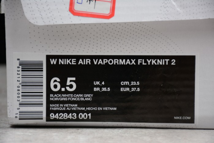 nike air vapormax flyknit 2.0 running sneakers black/grey mens 942842-001